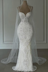 Dressystars White Wedding Dress Mermaid Sweetheart Beaded Sleeveless Bridal Gown With Pearls