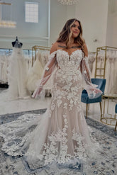 Dressystars White Wedding Dress Mermaid Sweetheart Lace Chapel Train Tulle Bridal Gown With Appliques