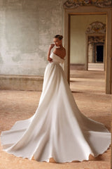 Dressystars White Wedding Dress Mermaid Sweetheart Off The Shoulder Sleeveless Panel Train Satin Bridal Gown With Pearls