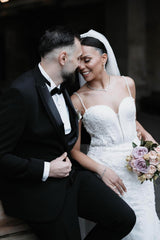 Dressystars White Wedding Dress Mermaid Sweetheart Spaghetti Straps Sleeveless Beaded Sweep Train Tulle Bridal Gown