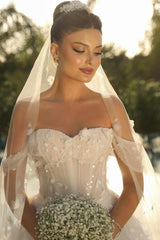 Dressystars White Wedding Dress Sweetheart Off The Shoulder Sequined Beaded Ball Gown Tulle Bridal Gown