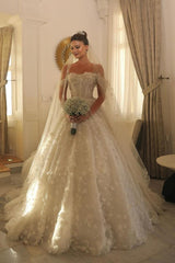 Dressystars White Wedding Dress Sweetheart Off The Shoulder Sequined Beaded Ball Gown Tulle Bridal Gown