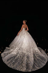 Dressystars White Wedding Dress Sweetheart Sleeveless Beaded Ball Gown Lace Tulle Bridal Gown With Appliques