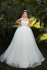 Dressystars White Wedding Dress Sweetheart Spaghetti Strap Sleeveless Ball Gown Tulle Bridal Gown