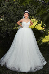 Dressystars White Wedding Dress Sweetheart Spaghetti Strap Sleeveless Ball Gown Tulle Bridal Gown