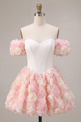 Dressystars White and Pink A-Line Corset Short Homecoming Dress with 3D Flowers