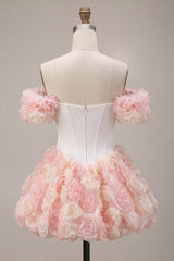 Dressystars White and Pink A-Line Corset Short Homecoming Dress with 3D Flowers