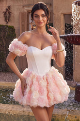 Dressystars White and Pink A-Line Corset Short Homecoming Dress with 3D Flowers