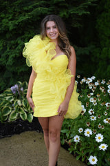 Dressystars Yellow Homecoming Dress One Shoulder Ruffled Tight Short Prom Dress