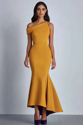 Dressystars Yellow Satin One Shoulder Ankle-Length Formal Dress