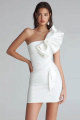 Dressystars Yellow Satin Satin One Shoulder Short Tight Homecoming Dress with Ruffles