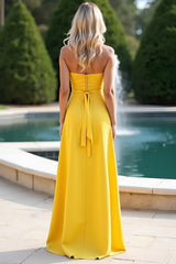 Dressystars Yellow Sheath Long Sweetheart Formal Dress With Slit