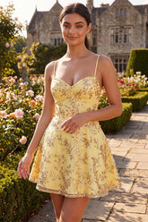 Dressystars Yellow Spaghetti Straps Sequin A-Line Short Homecoming Dress