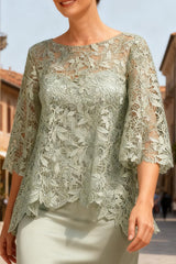 Dusty Sage Satin Bateau Neck Ankle Length Mother Of The Bride Dress With Sleeves