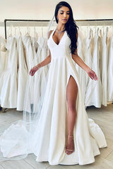 Elastic Satin Wedding Dress With Split Front