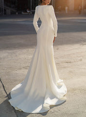 Elastic Satin/Sequined Wedding Dress Trumpet/Mermaid V Neck with Long Sleeves
