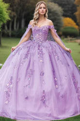 Elegant Ball Gown Off Shoulder Sleeveless Sequins Appliques Purple Tulle Quinceanera Dress Birthday Party Gown For Sweet 16