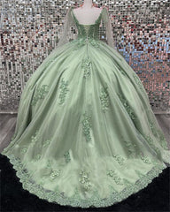 Elegant Ball Gown Strapless Straps Sleeveless Appliques Green Tulle Quinceanera Dresses For Sweet 16