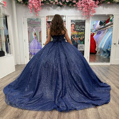 Elegant & Classic Ball Gown Sweetheart Neck Sleeveless Navy Blue Tulle Quinceanera Dress Princess Prom Party Gown For Sweet 16