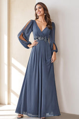 Elegant Floor-Length A-Line Princess V-Neck Mother of the Bride Dress Featuring Embroidery