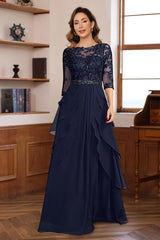 Elegant Floor-Length A-Line/Princess Mother of the Bride & Groom Dresses with 3/4 Sleeves Lace Appliques and Ruffles