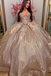 Elegant & Glitter Ball Gown Sweetheart Neck Off Shoulder Sweep Train Tulle Cocktail Party Gown Quinceanera Dress Princess For Sweet 16