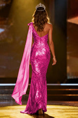 Dressystars Elegant Gold Sequin One Shoulder Long Pageant Dress With Side Cape
