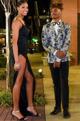 Elegant Grey Flower Jacquard Shawl Lapel Prom Blazer