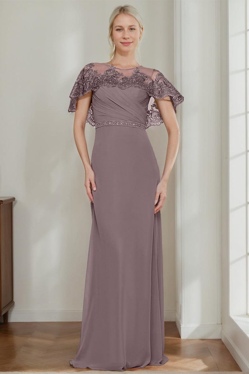 Elegant Jewel Neck Sheath/Column Dresses for Mother of the Bride & Groom with Appliques Belt and Beadings