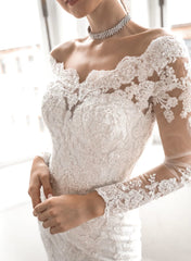 Elegant Lace Long Sleeve Off Shoulder Bridal Gowns