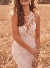 Elegant Lace/Tulle Wedding Dress with Trumpet/Mermaid Illusion Neck
