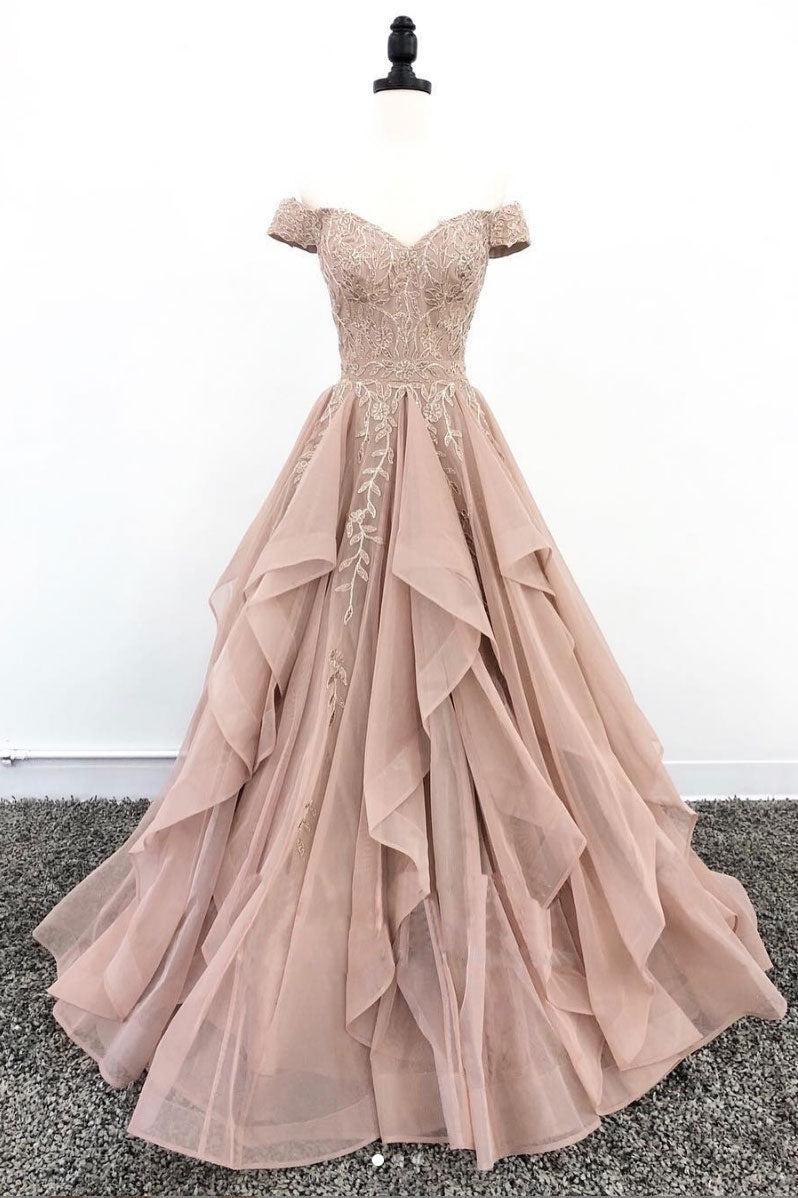Elegant Off the Shoulder Prom Dress Lace Long Evening Dress
