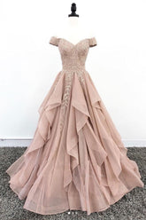 Elegant Off the Shoulder Prom Dress Lace Long Evening Dress