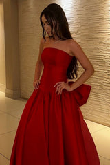 Red Strapless Ball Gown Prom Dress With Statement Bow Back Formal Evening Gown