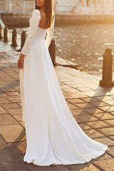 Elegant Satin Wedding Dress with A Line Sweetheart and Long Sleeves