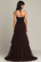 Dressystars Elegant Sweetheart Ruched Dark Brown Long Formal Dress With Ruffles
