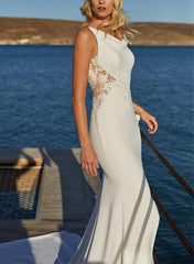 Elegant Trumpet Mermaid Cowl Neck Lace Elastic Satin Wedding Dress