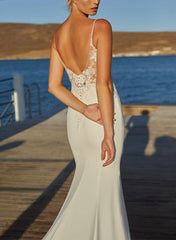 Elegant Trumpet Mermaid Cowl Neck Lace Elastic Satin Wedding Dress