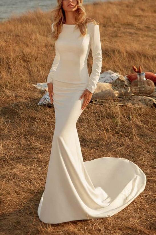 Elegant Trumpet Mermaid Square Neckline Long Sleeves Wedding Dress