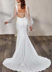 Elegant Trumpet Mermaid V Neck Long Sleeves Wedding Gowns