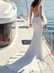 Elegant Trumpet Mermaid V Neck Long Sleeves Wedding Gowns