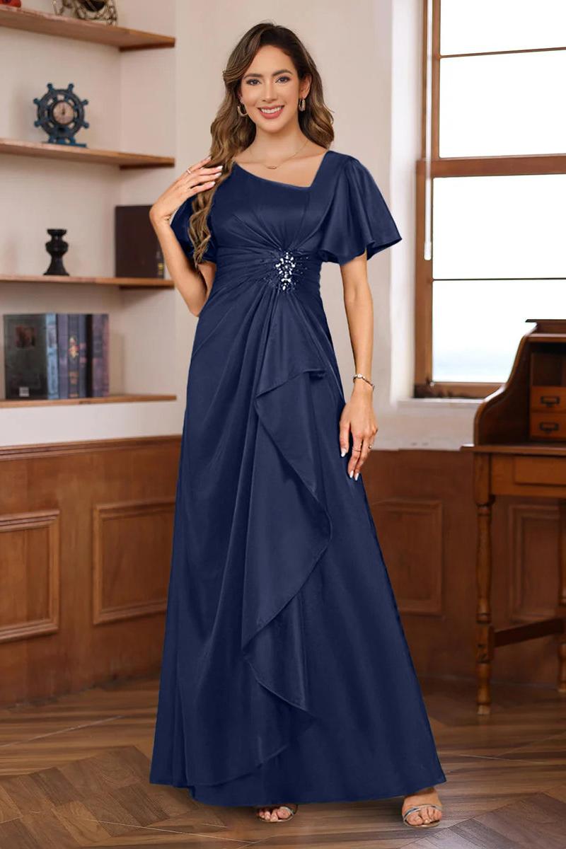 Elegant V-Neck A-Line Floor-Length Mother of the Bride Dress with Beadings and Sequins