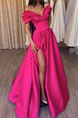 Elegant V Neck Prom Dress Off the Shoulder Satin Long Formal Evening Dress