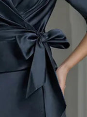 Elegant V-Neck Satin A-Line Mother of the Bride Ankle-Length Dress