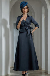 Elegant V-Neck Satin A-Line Mother of the Bride Ankle-Length Dress