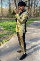 Elegant White and Golden Notched Lapel 2-Piece Patchwork Prom Homecoming Suit