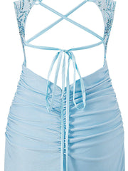 Ella Homecoming Dress Blue Pretty Bodycon V neck Jersey Short Party Cocktail Dress