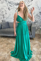 Emerald Green Prom Dress Pleated A Line Formal Dress Evening Dress