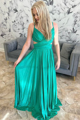 Emerald Green Prom Dress Pleated A Line Formal Dress Evening Dress