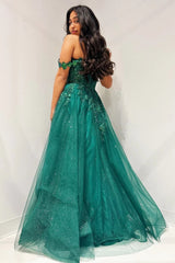 Emerald Prom Dress Appliques Off the shoulder A Line Long Evening Dress